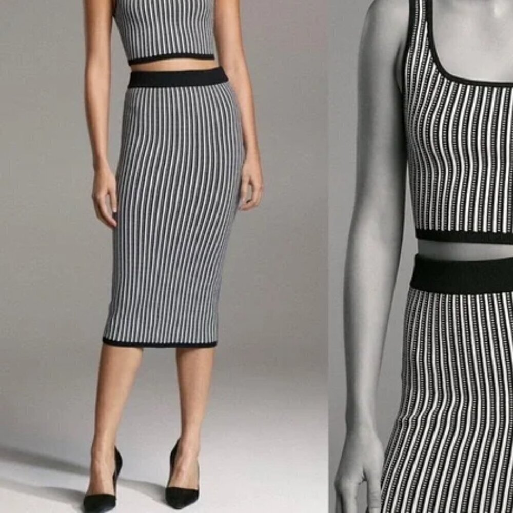 Aritzia Babaton Sculpt Knit Bodycon Tube Midi Skirt Black White Medium